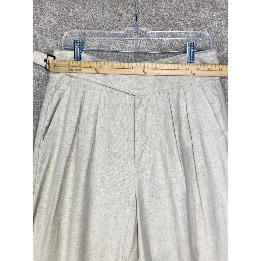 Banana Republic Linen Herringbone Pleated Pants Women 8 Beige Buckle Office Chic